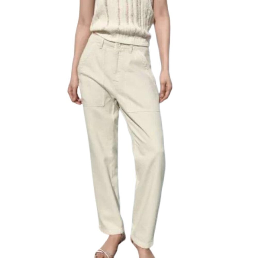 Zara Womens Small Cotton Pants Cargo Pockets